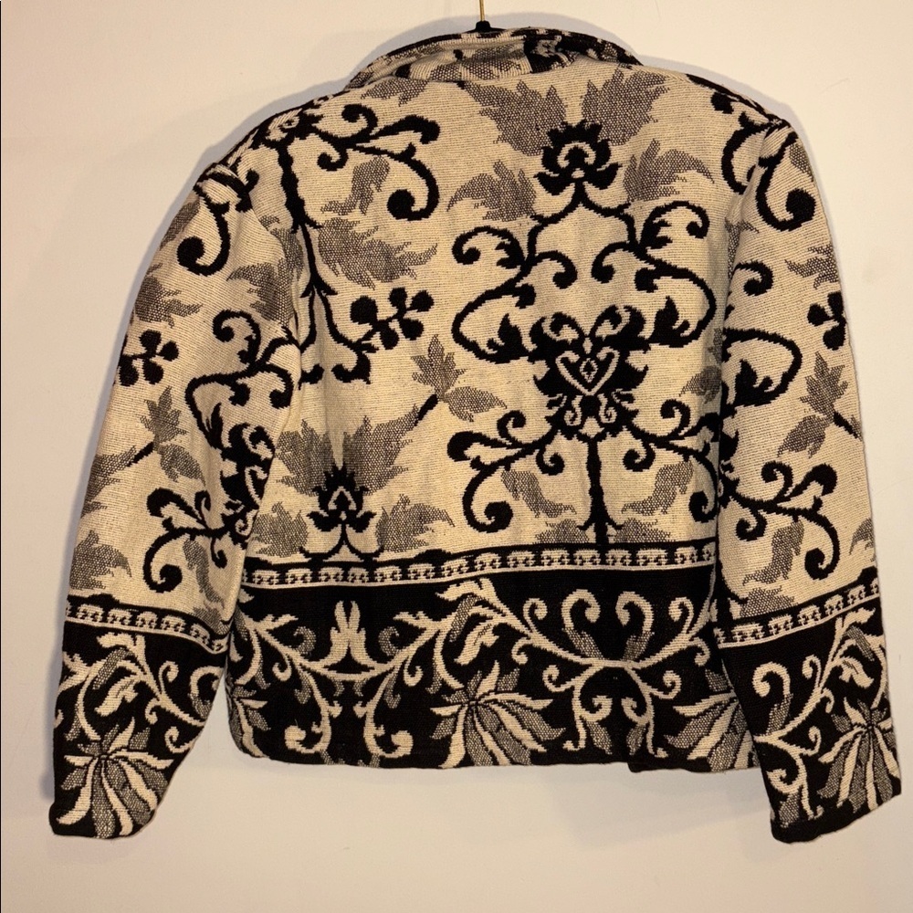 Women's Black and Cream Cotton Tapestry Vintage 90s Y2K Jacket Medium 8/10 - Picture 9 of 14